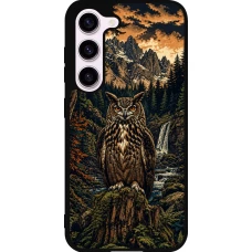 Coque Samsung Galaxy S23 - Silicone rigide noir Linocut Grand-Duc