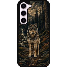 Coque Samsung Galaxy S23 - Silicone rigide noir Linocut Loup