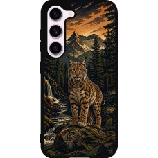 Coque Samsung Galaxy S23 - Silicone rigide noir Linocut Lynx