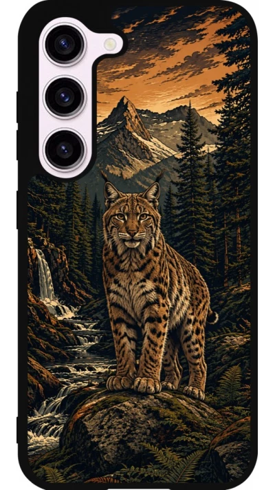 Coque Samsung Galaxy S23 - Silicone rigide noir Linocut Lynx