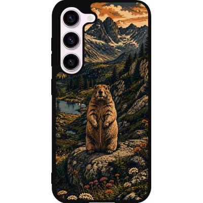 Coque Samsung Galaxy S23 - Silicone rigide noir Linocut Marmotte