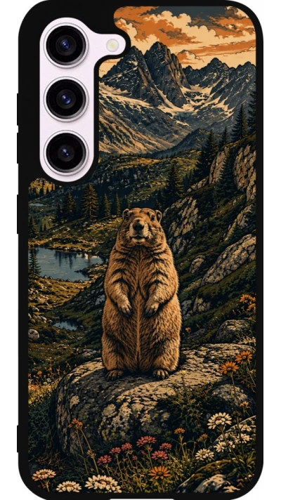 Coque Samsung Galaxy S23 - Silicone rigide noir Linocut Marmotte