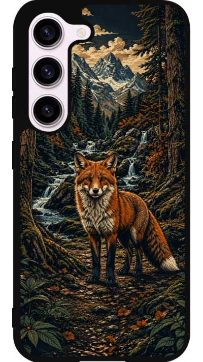 Coque Samsung Galaxy S23 - Silicone rigide noir Linocut Renard
