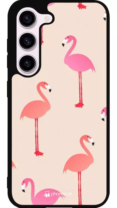 Samsung Galaxy S23 Case Hülle - Silikon schwarz Pink Flamingos Pattern
