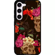 Coque Samsung Galaxy S23 - Silicone rigide noir Skulls and flowers
