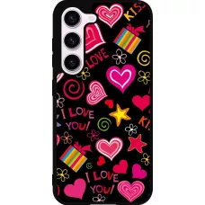 Coque Samsung Galaxy S23 - Silicone rigide noir Valentine 2023 love symbols