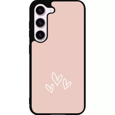 Coque Samsung Galaxy S23 - Silicone rigide noir Valentine 2023 three minimalist hearts