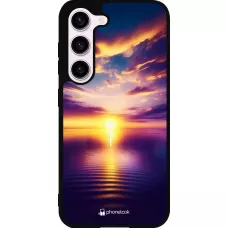 Coque Samsung Galaxy S23 FE - Silicone rigide noir Coucher soleil jaune violet
