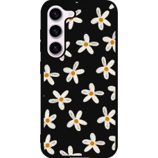 Coque Samsung Galaxy S23 FE - Silicone rigide noir Easter 2024 white on black flower