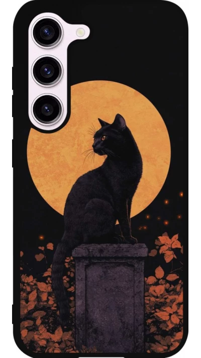 Coque Samsung Galaxy S23 FE - Silicone rigide noir Halloween 2026 Cat Art Nouveau