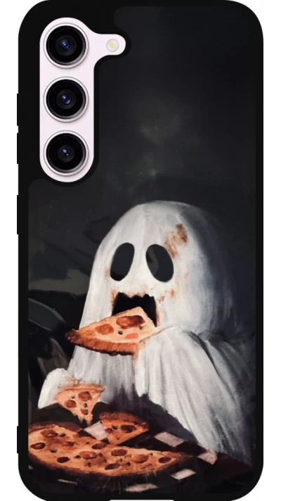 Coque Samsung Galaxy S23 FE - Silicone rigide noir Halloween 2026 Ghost eating pizza