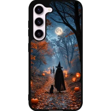 Coque Samsung Galaxy S23 FE - Silicone rigide noir Halloween 2026 Witch with a cat