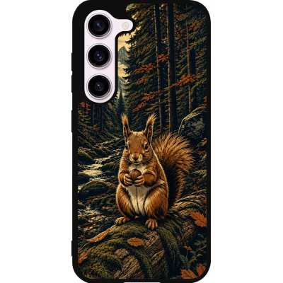 Coque Samsung Galaxy S23 FE - Silicone rigide noir Linocut Ecureuil