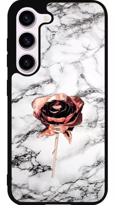 Coque Samsung Galaxy S23 FE - Silicone rigide noir Marble Rose Gold