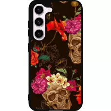 Samsung Galaxy S23 FE Case Hülle - Silikon schwarz Skulls and flowers