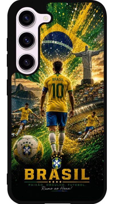 Coque Samsung Galaxy S23 FE - Silicone rigide noir Football Brésil splash 2026