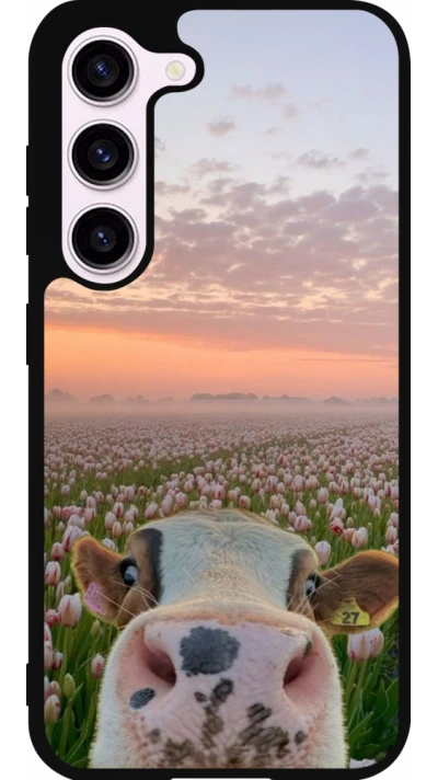 Coque Samsung Galaxy S23 FE - Silicone rigide noir Cow with tulips Spring 2026