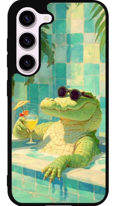 Coque Samsung Galaxy S23 FE - Silicone rigide noir Crocodile in the swimming pool Summer 2026