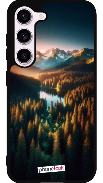 Samsung Galaxy S23 FE Case Hülle - Silikon schwarz Sonnenuntergang Waldsee