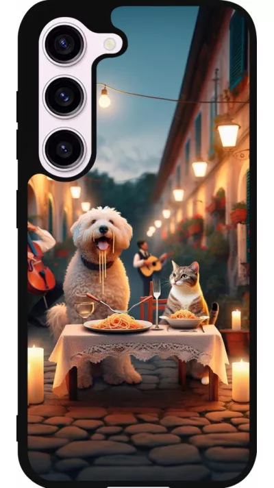 Coque Samsung Galaxy S23 FE - Silicone rigide noir Valentine 2024 Dog & Cat Candlelight