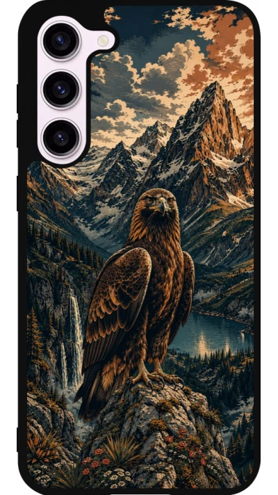Coque Samsung Galaxy S23+ - Silicone rigide noir Linocut Aigle Royal