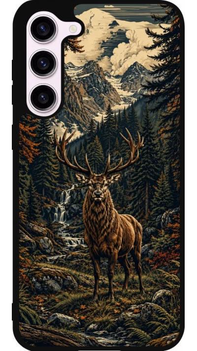 Coque Samsung Galaxy S23+ - Silicone rigide noir Linocut Cerf