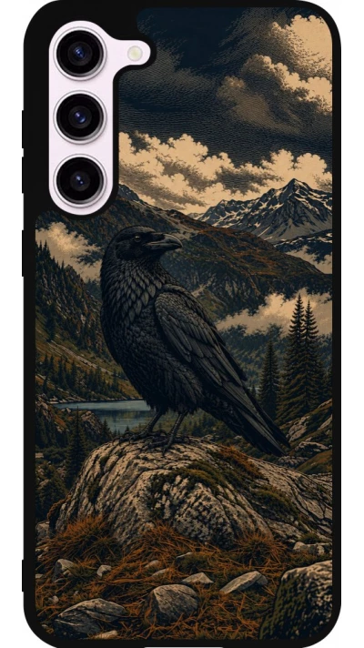 Coque Samsung Galaxy S23+ - Silicone rigide noir Linocut Grand Corbeau