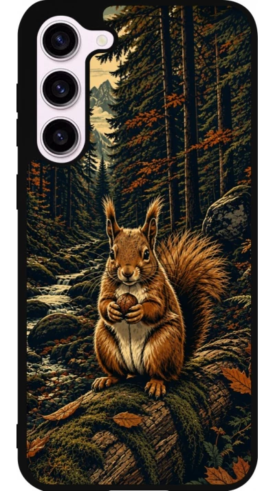Coque Samsung Galaxy S23+ - Silicone rigide noir Linocut Ecureuil
