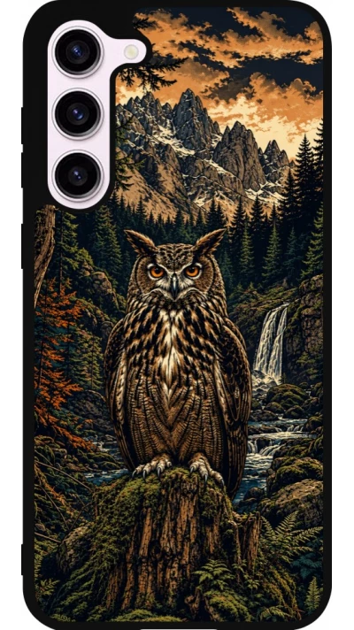 Coque Samsung Galaxy S23+ - Silicone rigide noir Linocut Grand-Duc