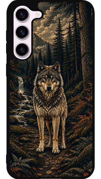 Coque Samsung Galaxy S23+ - Silicone rigide noir Linocut Loup