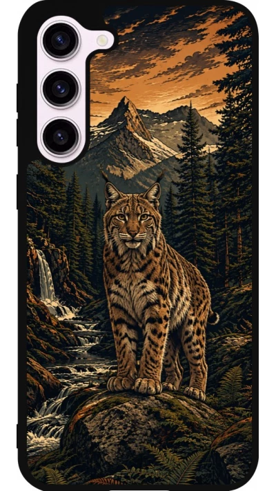 Coque Samsung Galaxy S23+ - Silicone rigide noir Linocut Lynx