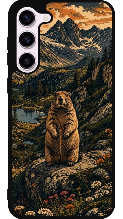 Coque Samsung Galaxy S23+ - Silicone rigide noir Linocut Marmotte