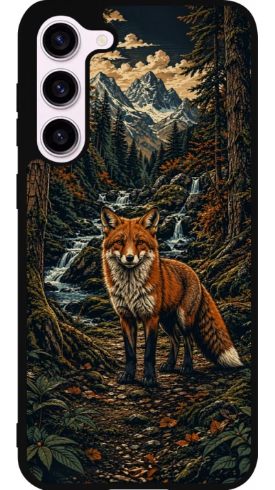 Coque Samsung Galaxy S23+ - Silicone rigide noir Linocut Renard