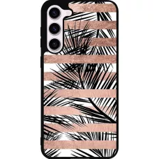 Coque Samsung Galaxy S23+ - Silicone rigide noir Palm trees gold stripes
