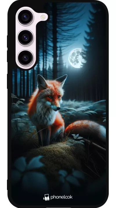 Coque Samsung Galaxy S23+ - Silicone rigide noir Renard lune forêt