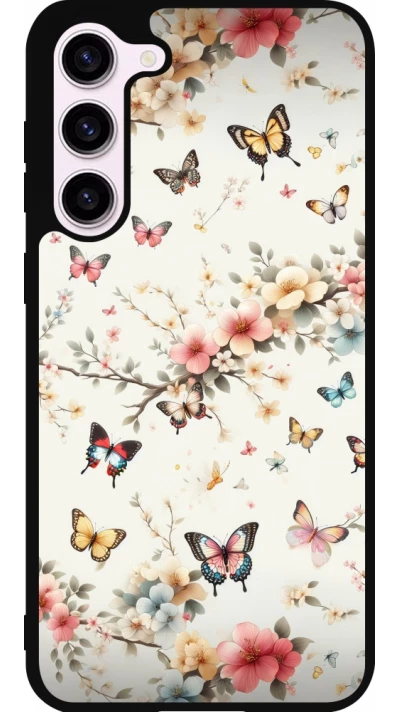 Coque Samsung Galaxy S23+ - Silicone rigide noir Spring 25 Papillons Légers