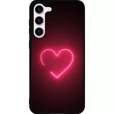 Coque Samsung Galaxy S23+ - Silicone rigide noir Valentine 2023 single neon heart