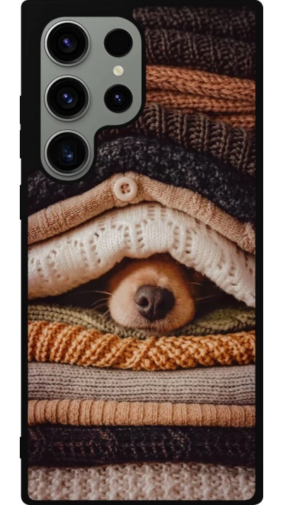 Coque Samsung Galaxy S23 Ultra - Silicone rigide noir Autumn 26 Dog under the covers