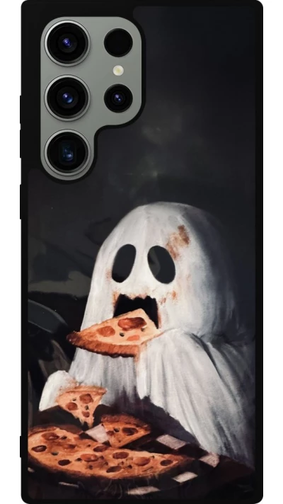 Samsung Galaxy S23 Ultra Case Hülle - Silikon schwarz Halloween 2026 Ghost eating pizza