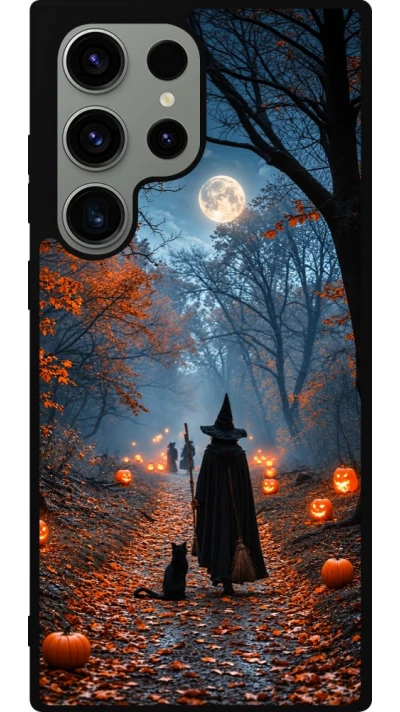 Samsung Galaxy S23 Ultra Case Hülle - Silikon schwarz Halloween 2026 Witch with a cat