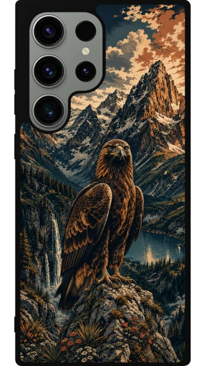 Coque Samsung Galaxy S23 Ultra - Silicone rigide noir Linocut Aigle Royal