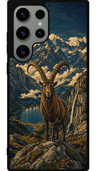 Coque Samsung Galaxy S23 Ultra - Silicone rigide noir Linocut Bouquetin