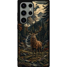 Samsung Galaxy S23 Ultra Case Hülle - Silikon schwarz Linocut Reh