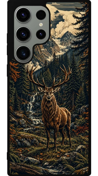 Coque Samsung Galaxy S23 Ultra - Silicone rigide noir Linocut Cerf