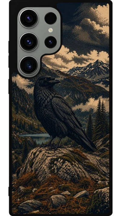 Coque Samsung Galaxy S23 Ultra - Silicone rigide noir Linocut Grand Corbeau