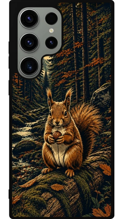 Coque Samsung Galaxy S23 Ultra - Silicone rigide noir Linocut Ecureuil