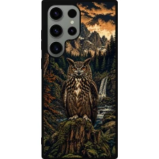 Coque Samsung Galaxy S23 Ultra - Silicone rigide noir Linocut Grand-Duc