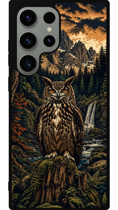 Coque Samsung Galaxy S23 Ultra - Silicone rigide noir Linocut Grand-Duc