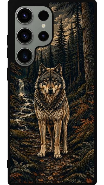 Coque Samsung Galaxy S23 Ultra - Silicone rigide noir Linocut Loup