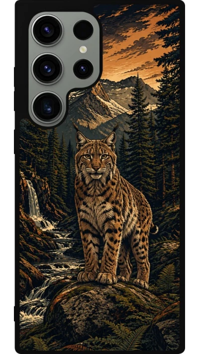 Coque Samsung Galaxy S23 Ultra - Silicone rigide noir Linocut Lynx